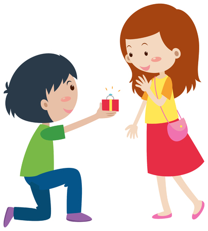 Man proposing woman with ring illustrationのイラスト素材