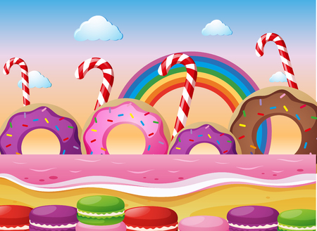 Donuts and macaroons on the beach illustrationのイラスト素材