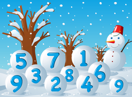 Scene with numbers on snow balls illustrationのイラスト素材