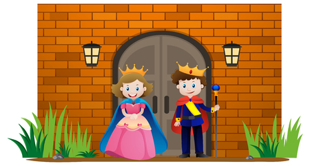 Prince and princess at the palace illustrationのイラスト素材