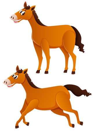 Two brown horses with happy face illustrationのイラスト素材