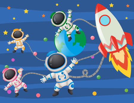Astronaunts flying in space illustrationのイラスト素材