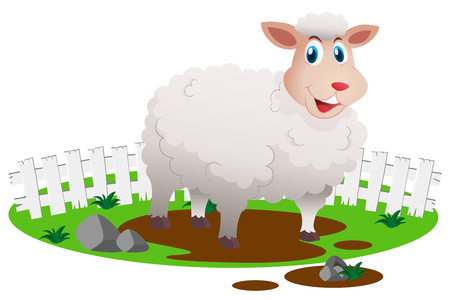 White sheep in the farm illustrationのイラスト素材