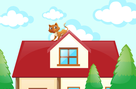 Cat on the rooftop illustrationのイラスト素材