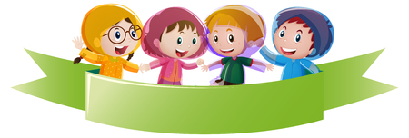Banner template with kids in raincoat illustrationのイラスト素材