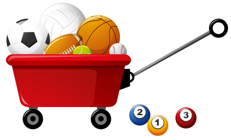 Different kinds of balls on red wagon illustrationのイラスト素材