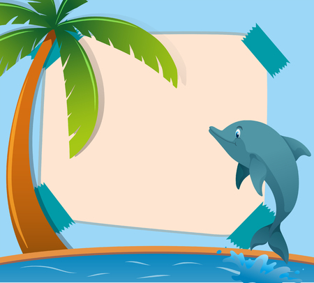 Paper template with dolphin in ocean illustrationのイラスト素材