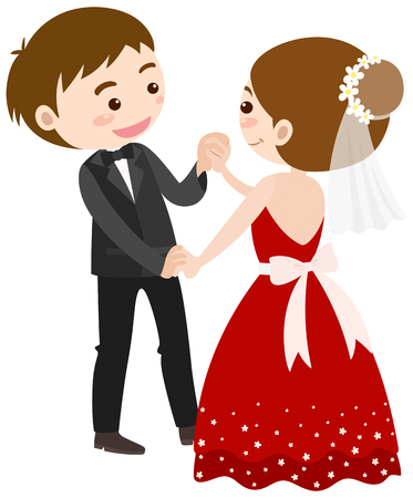 Wedding couple dancing on white background illustrationのイラスト素材