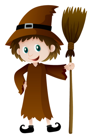 Witch holding magic broomstick illustrationのイラスト素材