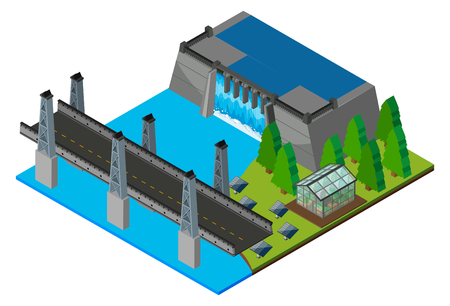 Watergate and bridge across the river illustrationのイラスト素材