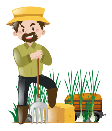 Happy farmer and vegetable garden illustrationのイラスト素材