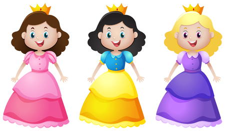 Three cute princesses with happy face illustrationのイラスト素材