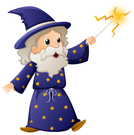 Old wizard with magic wand illustrationのイラスト素材