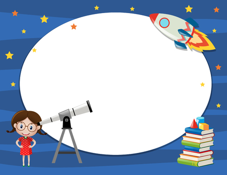 Frame template with girl and telescope illustrationのイラスト素材