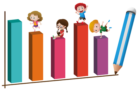 Children and big bar chart illustrationのイラスト素材