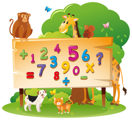 Wild animals and many numbers on board illustrationのイラスト素材