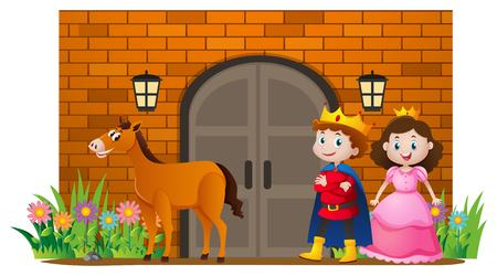 Prince and princess at the castle illustrationのイラスト素材