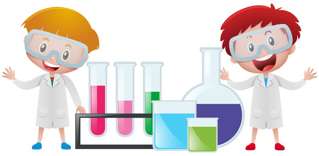 Two boys and science equipments illustrationのイラスト素材