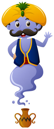 Giant coming out of lamp illustrationのイラスト素材