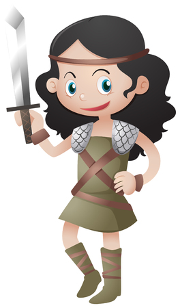 Female warrior holding sharp sword illustrationのイラスト素材