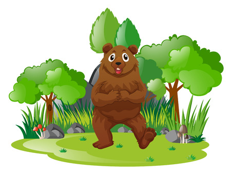 Brown bear in the forest illustrationのイラスト素材