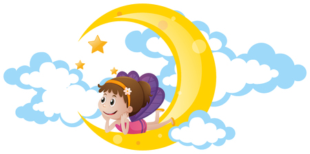 Cute fairy sitting on moon illustrationのイラスト素材