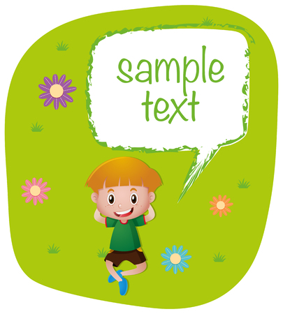 Sample text template with boy on lawn illustrationのイラスト素材
