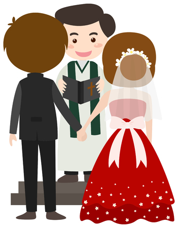 Wedding scene with bride and groom illustrationのイラスト素材