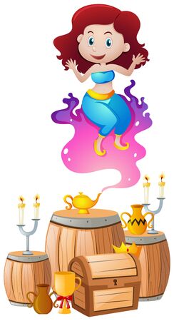 Genie floating out of the lamp illustrationのイラスト素材
