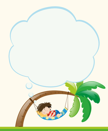 Frame template with boy napping on tree illustrationのイラスト素材