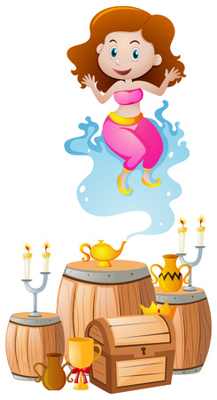 Cute genie coming out of lamp illustrationのイラスト素材