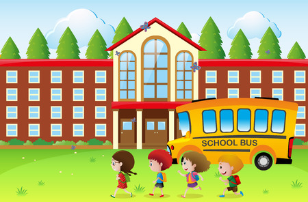 Happy kids going to school illustrationのイラスト素材