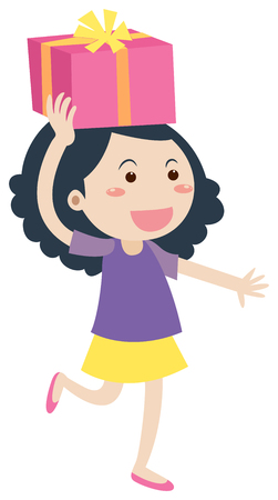 Girl with pink present illustrationのイラスト素材