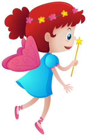 Fairy with pink wings flying illustrationのイラスト素材