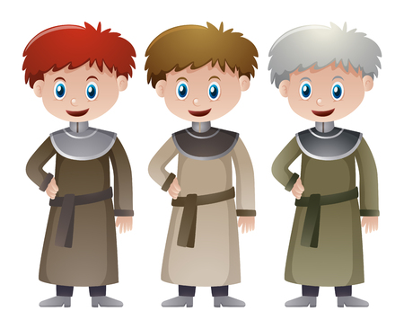 Three priests in medieval time illustrationのイラスト素材