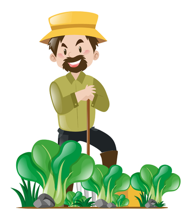 Farmer and vegetable garden illustrationのイラスト素材