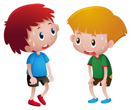 Two boys sweating and tired illustrationのイラスト素材
