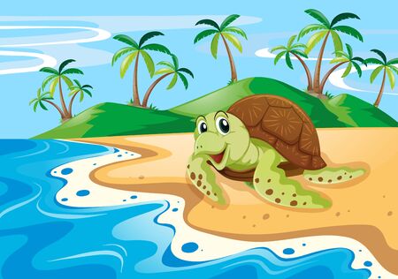 Sea turtle on the beach illustrationのイラスト素材