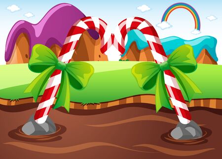 Field with candycanes in river illustrationのイラスト素材