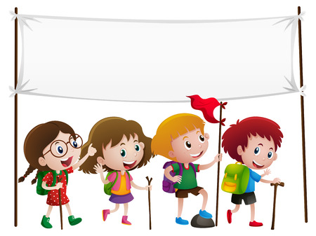 Banner template with kids hiking illustrationのイラスト素材