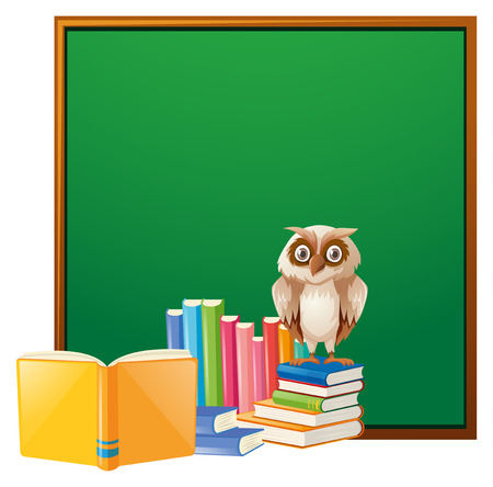 Board template with owl and books illustrationのイラスト素材