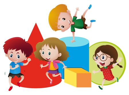 Kids and different shape blocks illustrationのイラスト素材