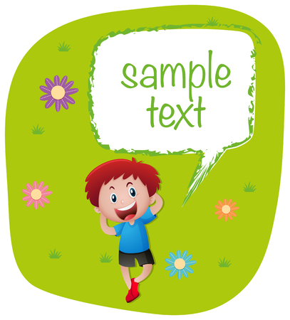 Sample text with boy on lawn illustrationのイラスト素材