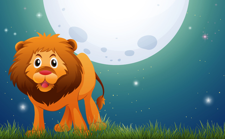 Wild lion in the field at night illustrationのイラスト素材