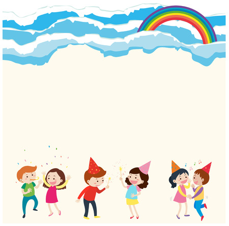 Background template with people and rainbow illustrationのイラスト素材