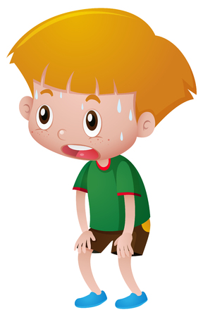 Boy with sweats on his face illustrationのイラスト素材