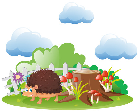 Hedgehog living in the garden illustrationのイラスト素材