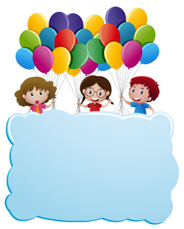 Frame design with kids and balloons illustrationのイラスト素材