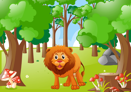 Wild lion in the forest illustrationのイラスト素材