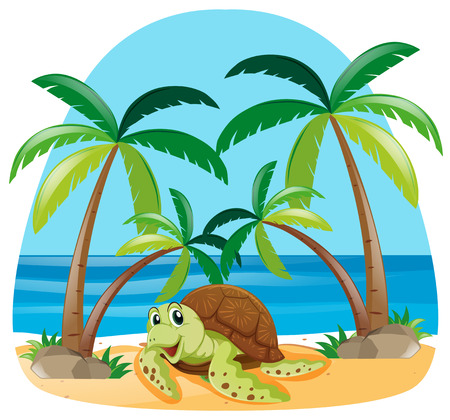 Sea turtle on the beach illustrationのイラスト素材
